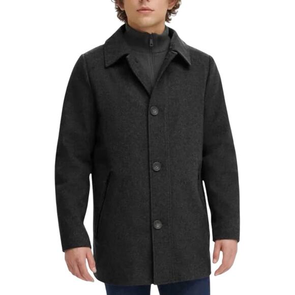 NWT Kenneth Cole Men’s Wool Blend Car Coat Gray Zip Insert Button Jacket Medium - Picture 1 of 10